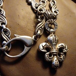 King Baby Retired Fleur De Lis Pendant KB Scroll Leaf Chain